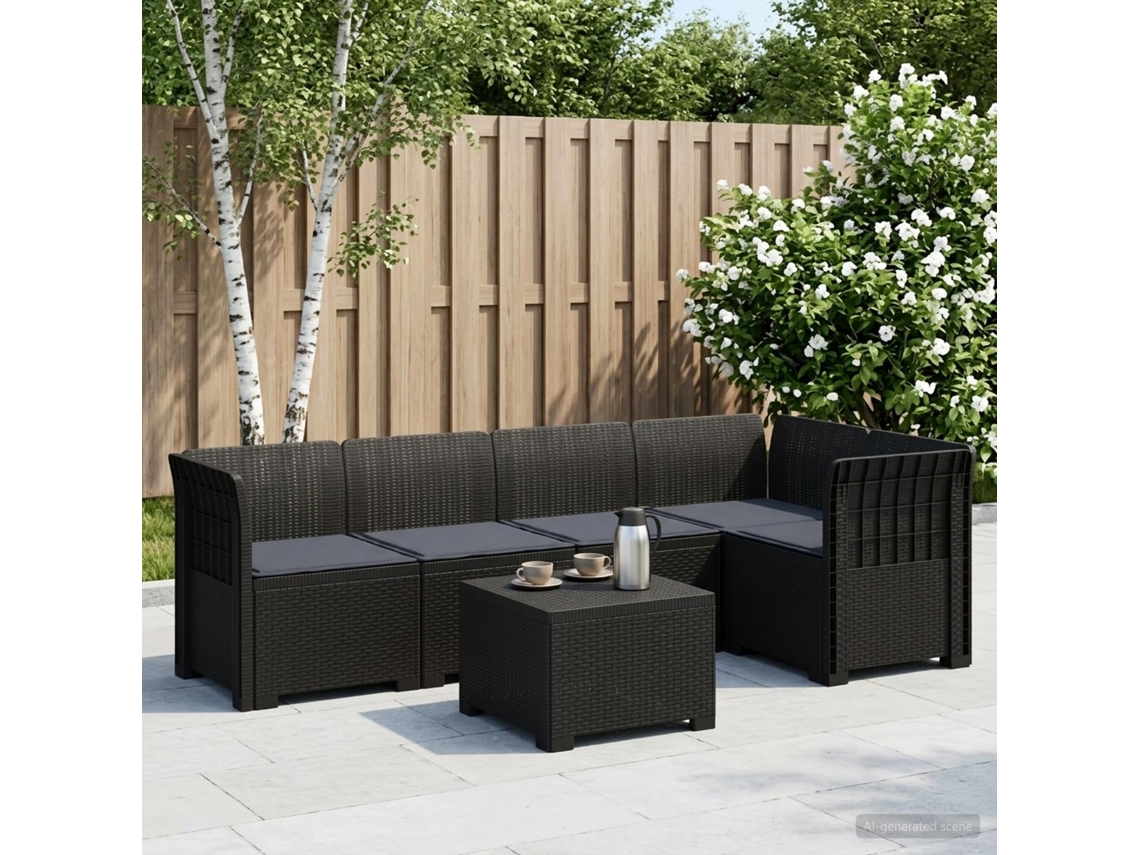 Vidaxl Sofá De Jardim De 5 Pessoas Com Almofadas Visual De Rattan Pp