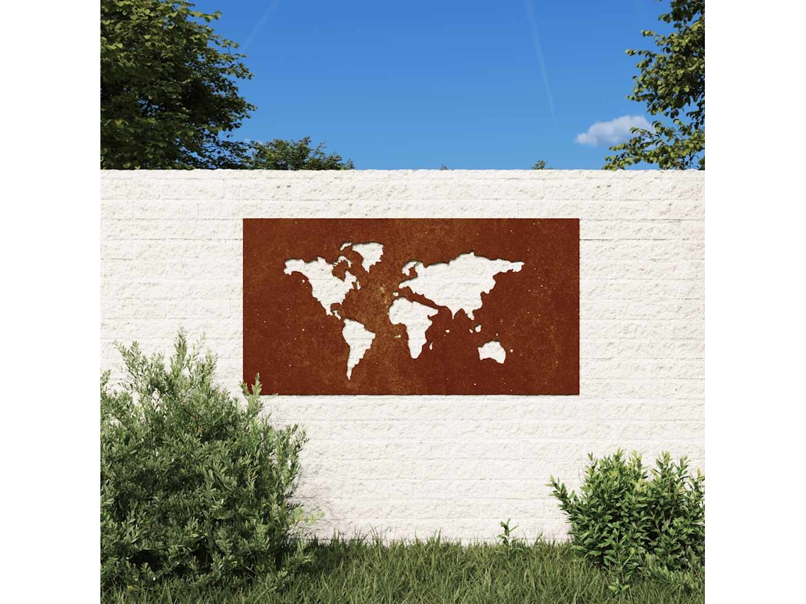 Vidaxl Decoração P/ Muro Jardim 105x55 Cm Aço Corten Design Mapa-múndi