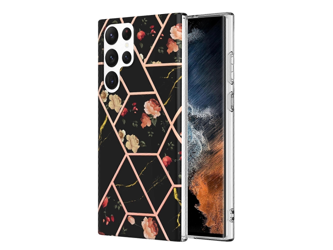 Capa Para Samsung Galaxy S23 Ultra 5g Com Estampa De Mármore E Flores Em Tpu Imd.