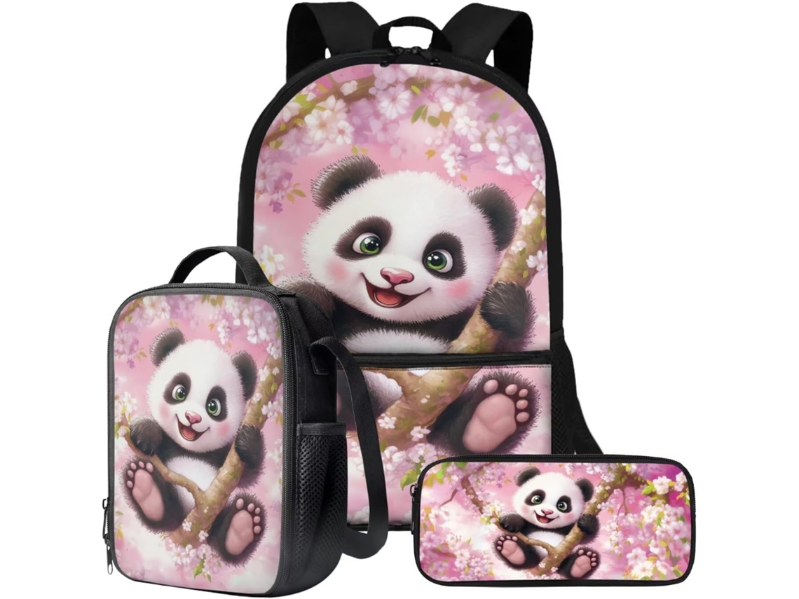 Mochila 3 Em 1 Para Meninos Com Lancheira Térmica, Porta-lápis, Estampa De Panda Kawaii, Tamanho