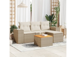 5 Pcs Conjunto De Sofás P/ Jardimconjuntos Relax Jardimconjunto De Jantar Com Almofadões Vime Pe Bege Cfw909004 Lovely Home