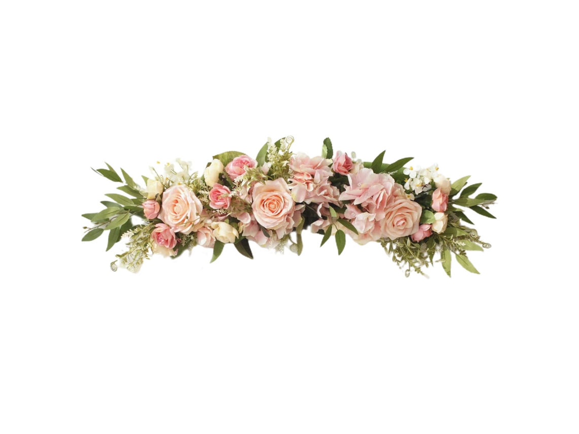 Guirlanda de Rosas Artificiais para Arco Casamento, Decoração para Lintel, Terço, Porta, Janela, Casa e Festas, Rosa, 65x16cm BRILVIBERA