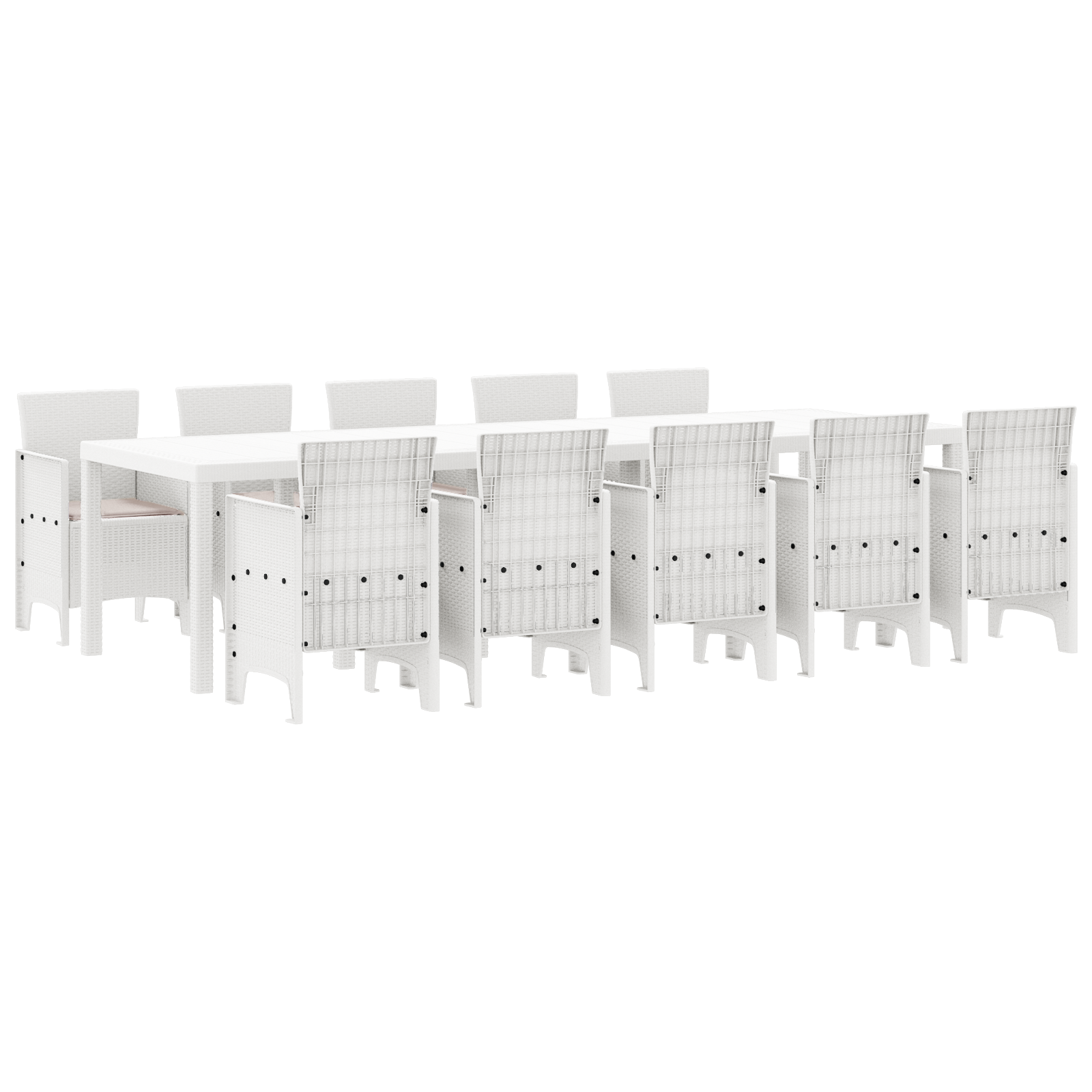 Conjunto 11 Conjunto De Jantar Para Exterior Vidaxl Branco Polipropileno (300 X 100 X 73 Cm)