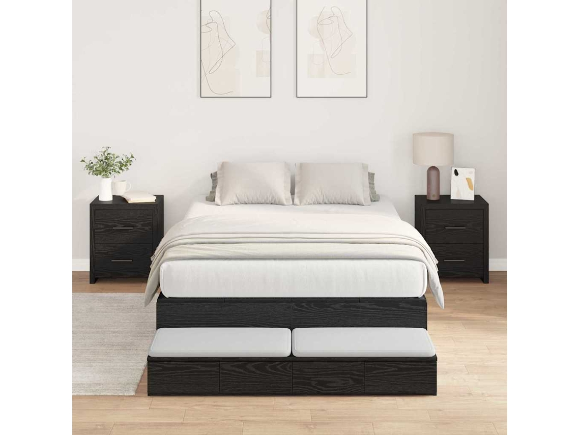 Vidaxl Estrado De Cama Com Arrumação Com Gaveta Carvalho Preto 120 Cm