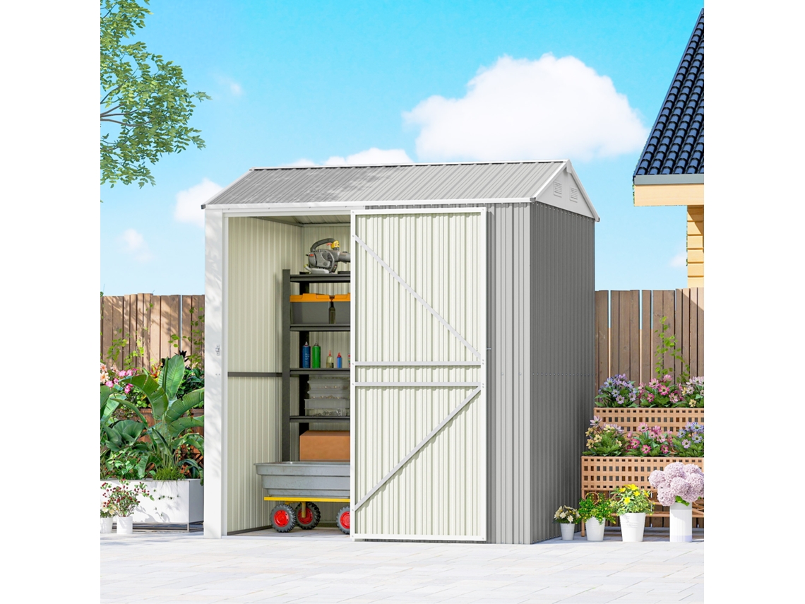 Casetta Da Giardino Alta Em Aço De 3.51m² Com Entradas Ar E Porta Bloqueável, 209x177x236 Cm, Prata