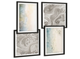 Conjunto De Pinturas Padrões Botânicos Geométricos Moldura Preta Fotos Para O Escritório Espelharte (conjunto De 4 Imagens)