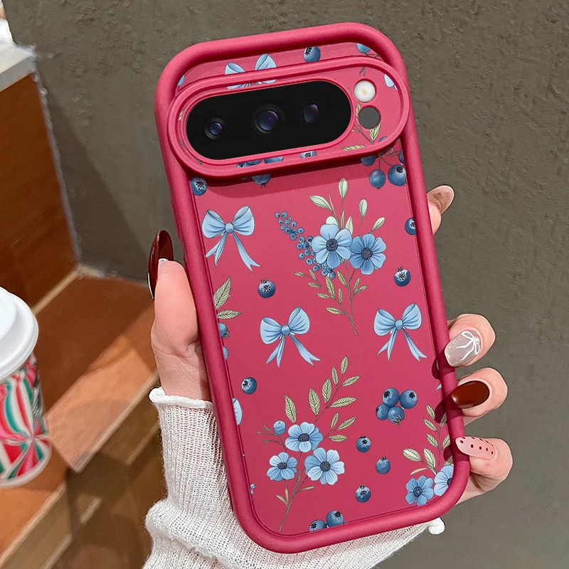 Capa Para Celular Google Pixel 10 Pro Xl Com Estampa De Laço Azul-mirtilo (bordô), Tpu Resistente A Impactos.