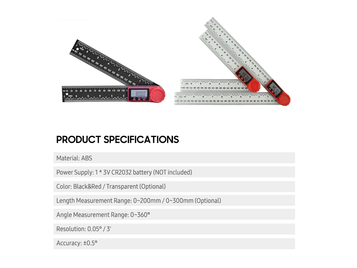 Regla Digital Plegable 2 En 1 200mm Medida Ángulo 360 Grados Plástico