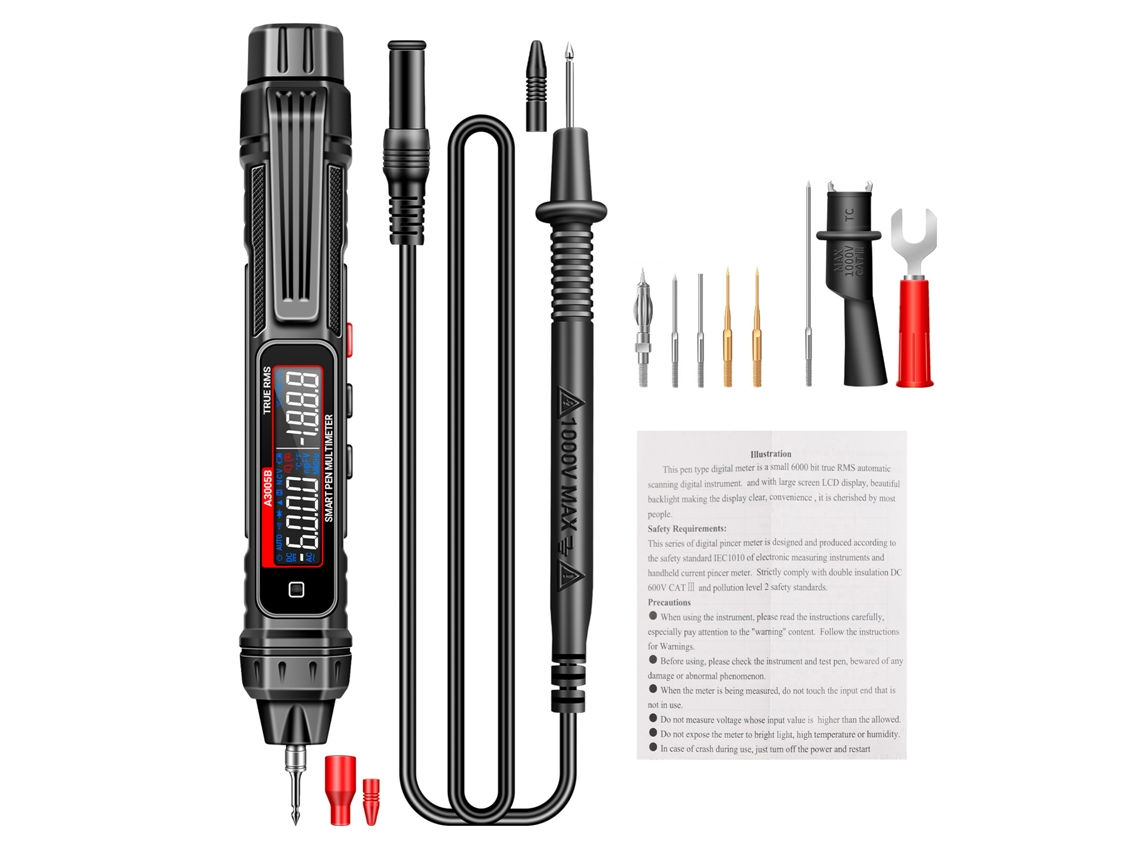 Multímetro Digital YURU aneng A3005A/B, caneta, teste de tensão sem contato, detector de fases