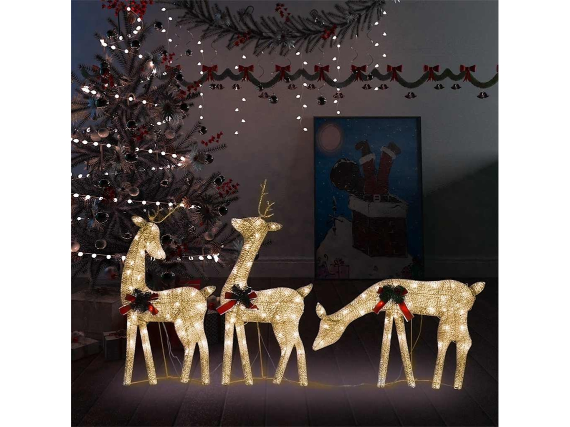Vidaxl Família De Renas De Natal 270x7x90 Malha Branco E Dourado