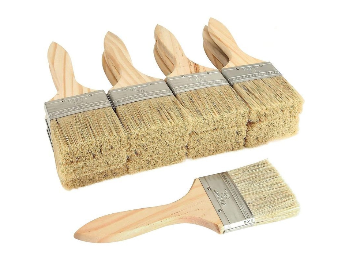 Conjunto de 12 pincéis de pintura profissionais, planos, cabo de madeira, para móveis e paredes, 63.5mm S/MARCA