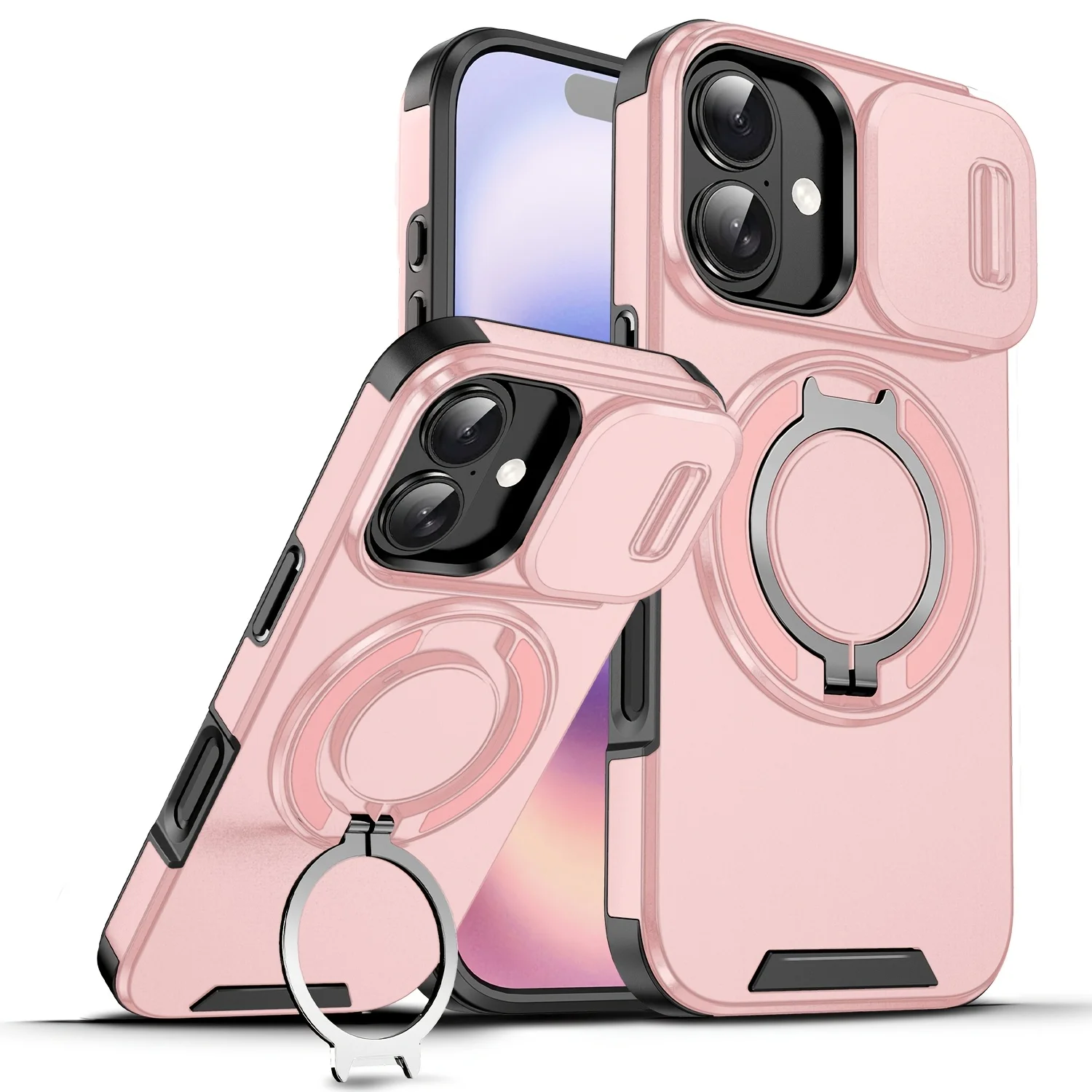 Capa Deslizante Magnética (rosa Para Iphone 16e) Com Proteção Para A Câmera, Em Policarbonato.