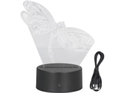 Luminária Noturna 3d Com Padrão De Libélula, 7 Cores, Led, Alimentação