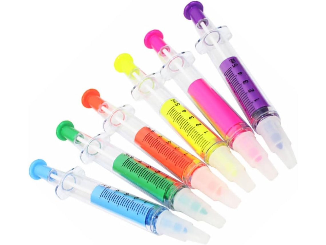 Marcadores Fluorescentes, Design De Seringa, 6 Unidades, Abs, Para