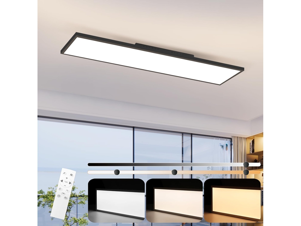 Plafon Led Regulável 100x25 Cm Com Comando Preto 24w Nettlife