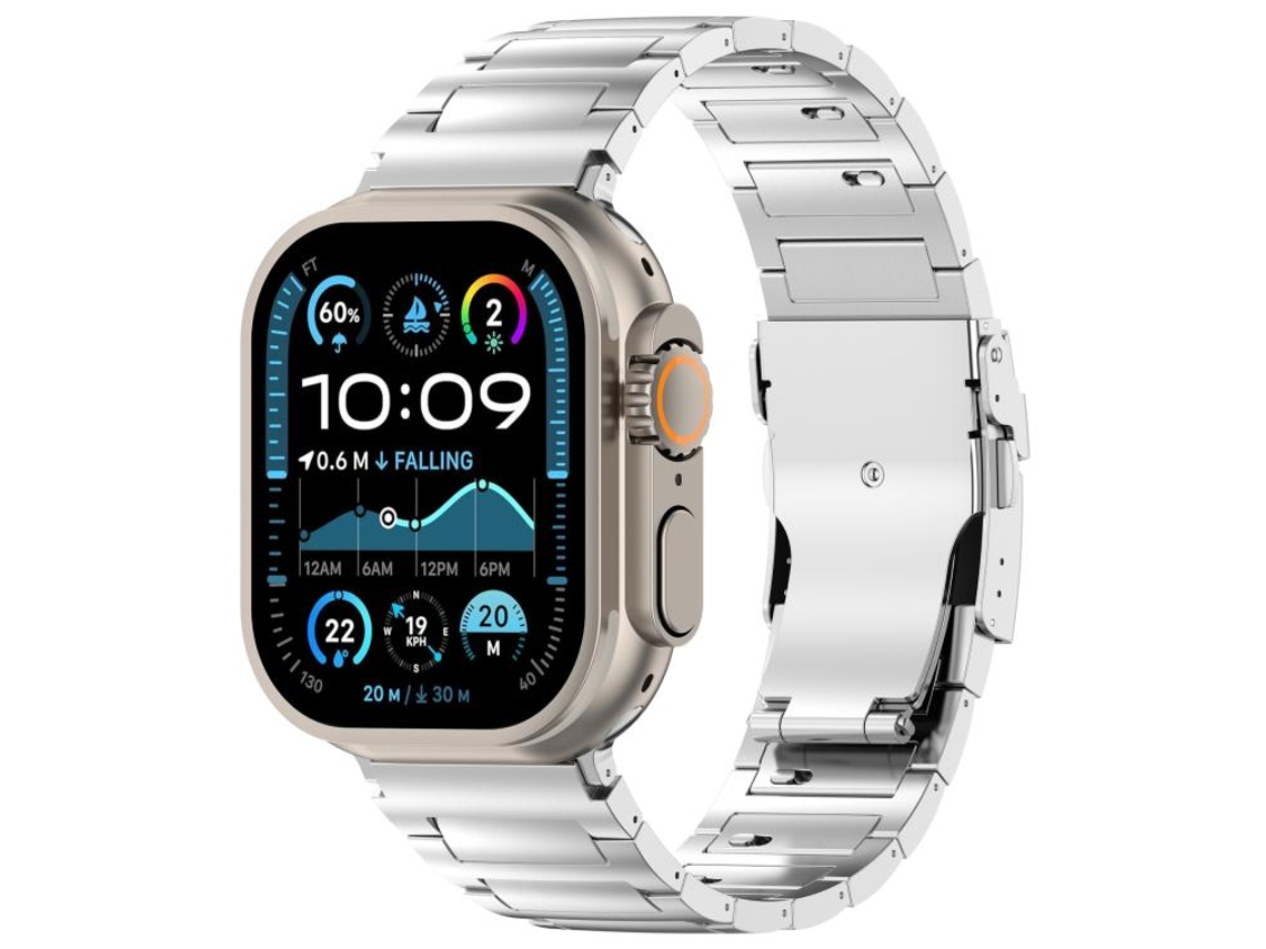 Bracelete para Apple Watch 46/49/45/44mm Liga de Titânio com Fecho de Segurança I Liberação Rápida Prateada XIAOMOYU