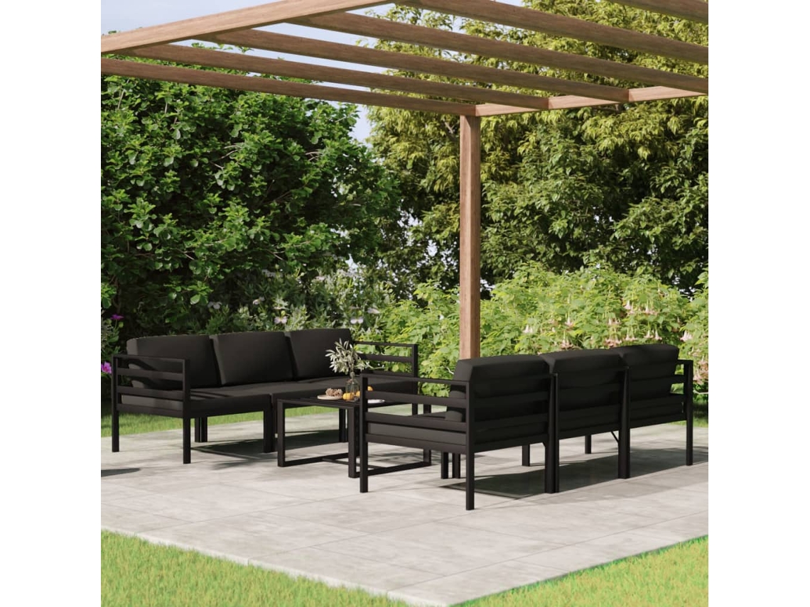 7 Pcs Conjunto Lounge Jardim Com Alumínio Antracite Dkd Home Decor
