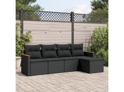 Vidaxl 5 Pcs Conjunto Sofás De Jardim Com Almofadões Vime Pe Preto