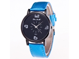 Reloj De Cuarzo Con Correa De Cuero Y Esfera De Cristal Estilo Simple Universal (azul)