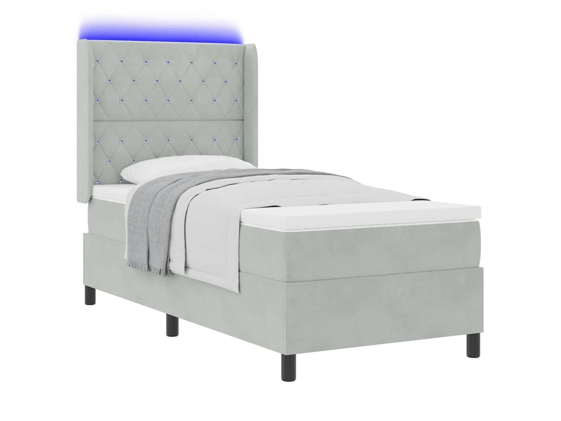 Cama Box com Colchão com Led Cinzento Claro Veludo MAISON EXCLUSIVE (100x200 cm)