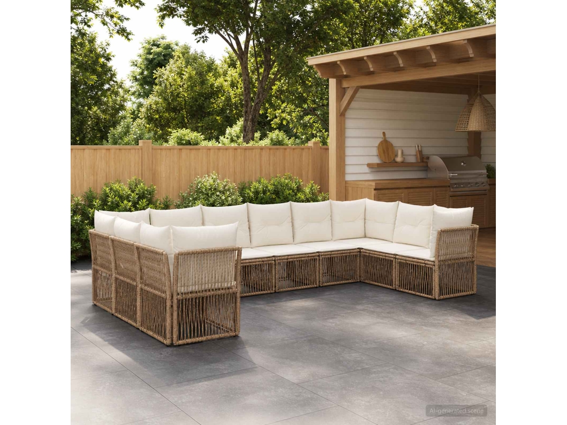Vidaxl Conjunto De Sofá De Jardim 10 Unid. Bege Vime Pe