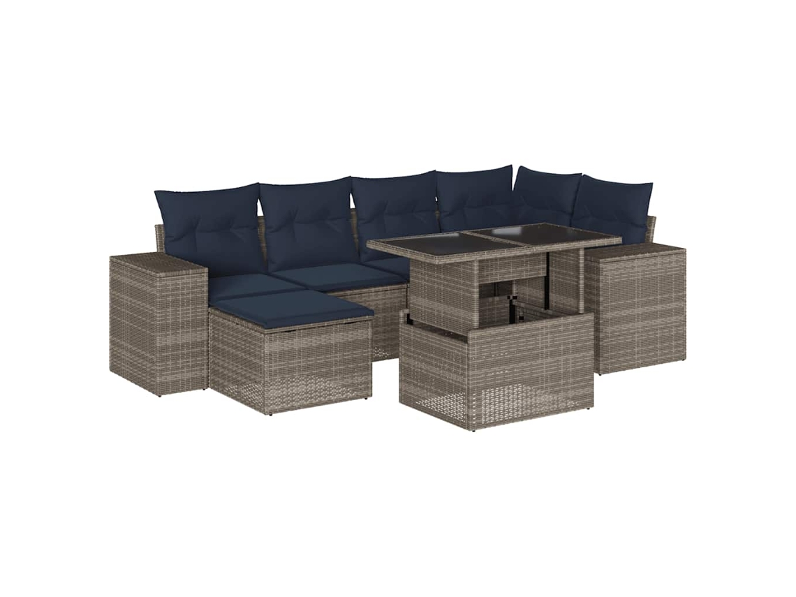 Conjunto de Sofá de Jardim, 7 Peças, Almofadas, Rattan Cinza MAISON EXCLUSIVE