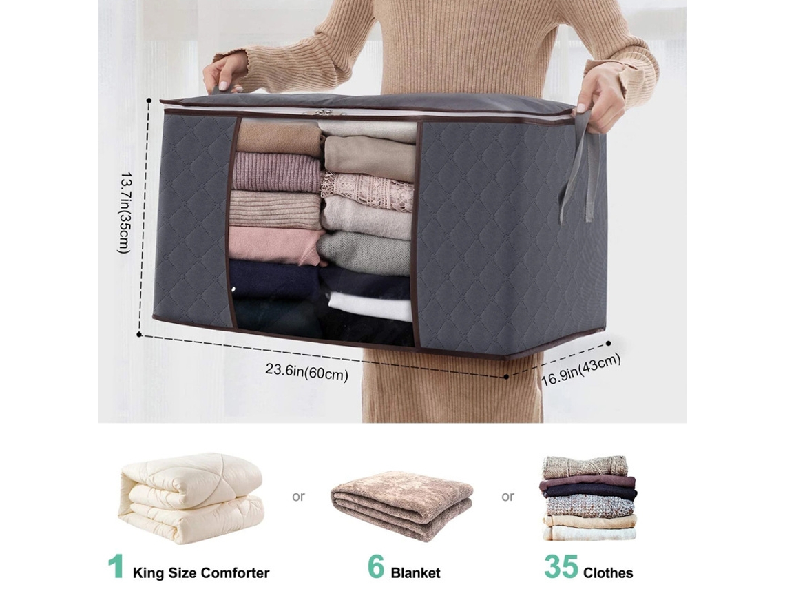 Saco Organizador Cinza Para Roupas, 35l, Dobrável Para Guardar Embaixo Da Cama, Pacote Com 1 Unidade