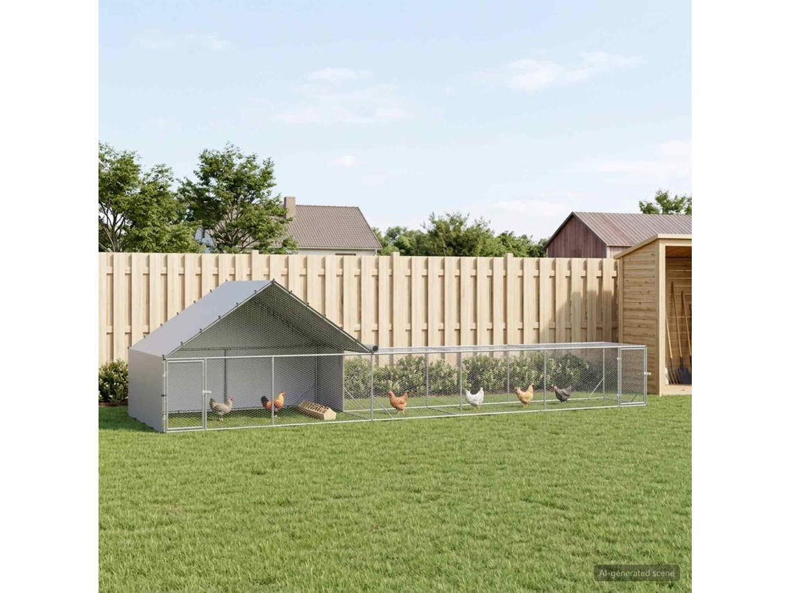 Vidaxl Galinheiro Com Telhado E Jardim 2 Unid. Prateado 8 X 2 X 1,9 M