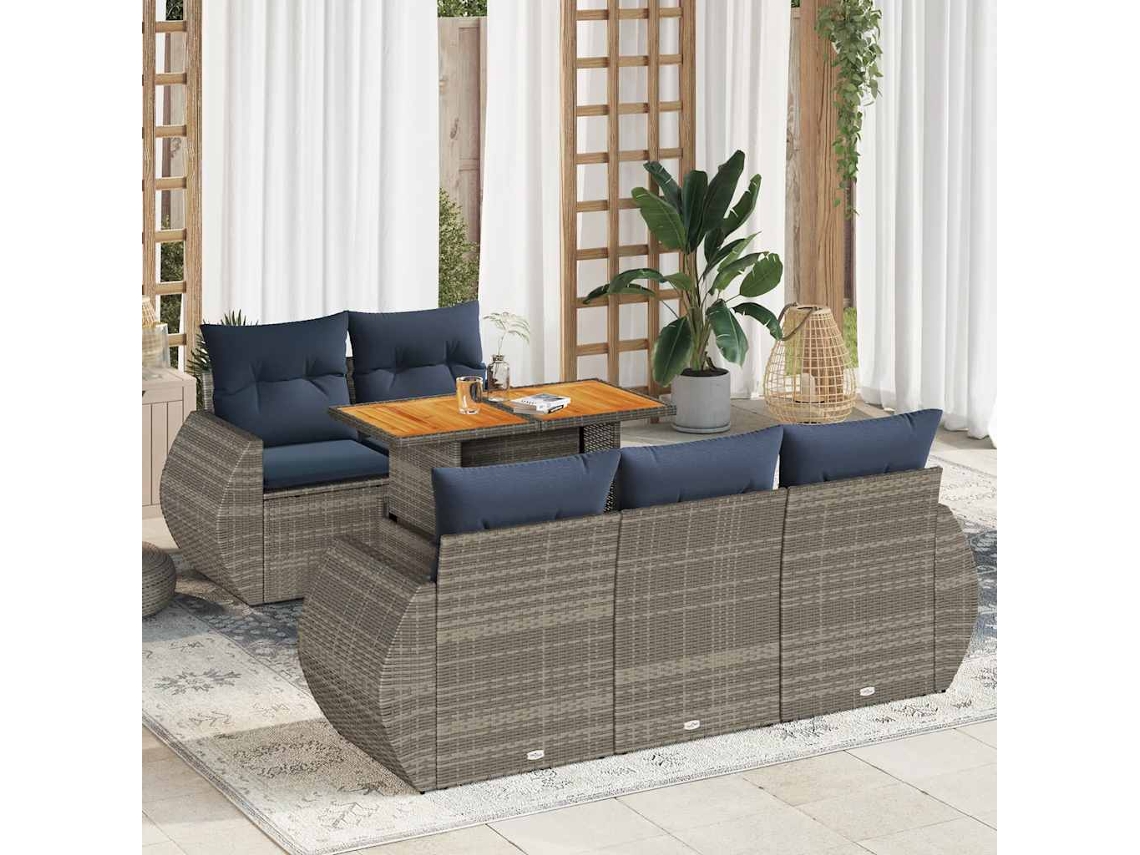 Vidaxl 6 Pcs Conjunto Sofás De Jardim Com Almofadões Vime Cinzento