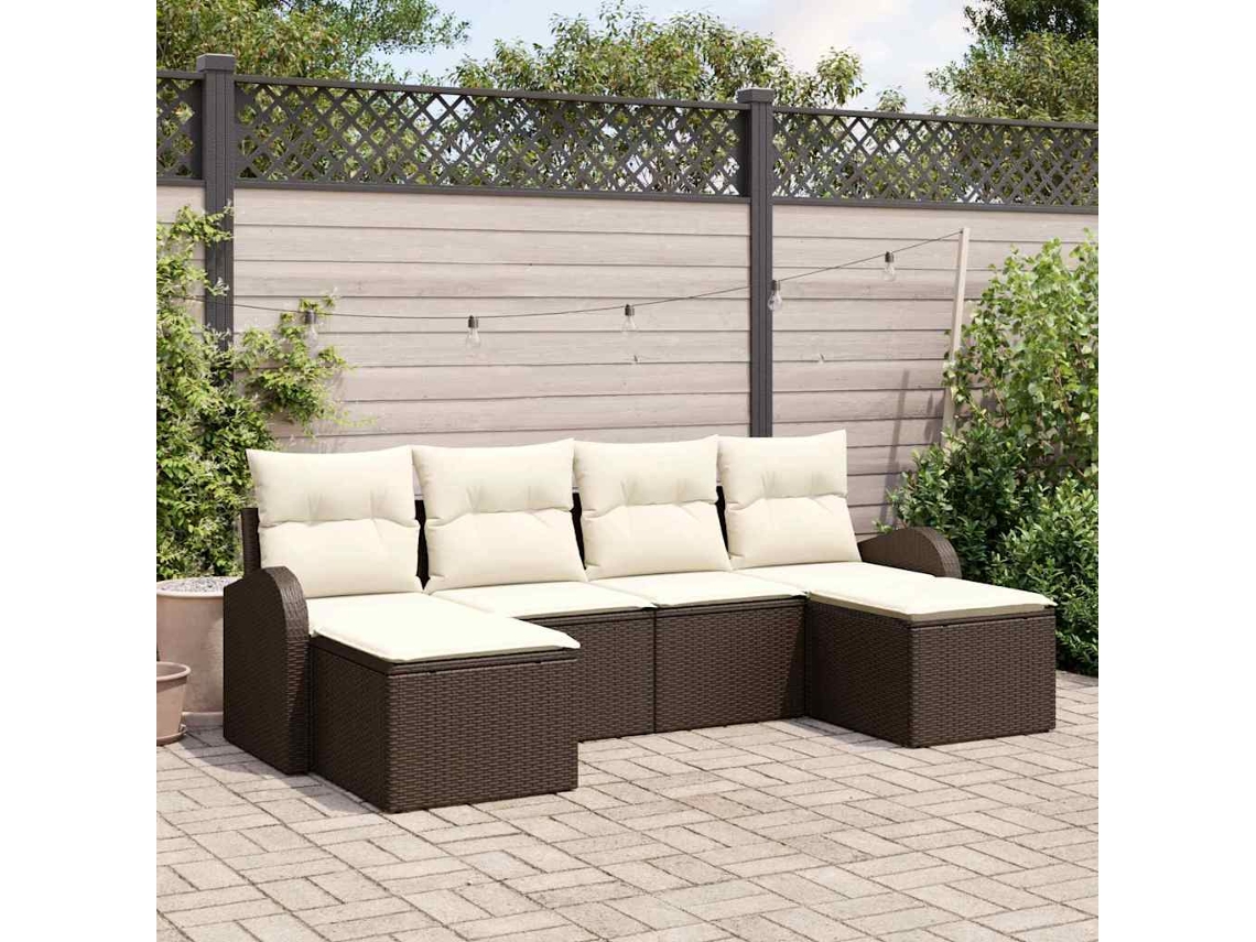 Vidaxl Conjunto De Sofá De Jardim Com Almofada 6 Pcs Castanho
