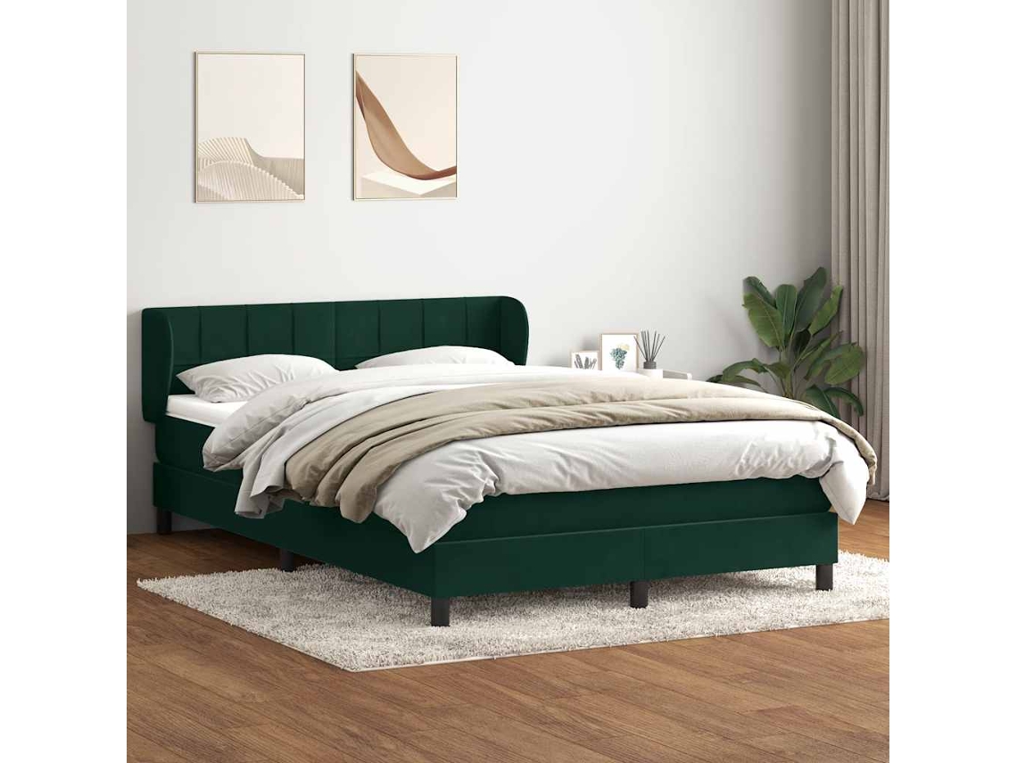 Vidaxl Cama Com Molas/colchão 160x220 Cm Veludo Verde-escuro