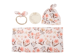Manta para Recém-Nascido com Faixa de Cabeça, 4 Peças, Estampa Floral, Macia e Respirável.