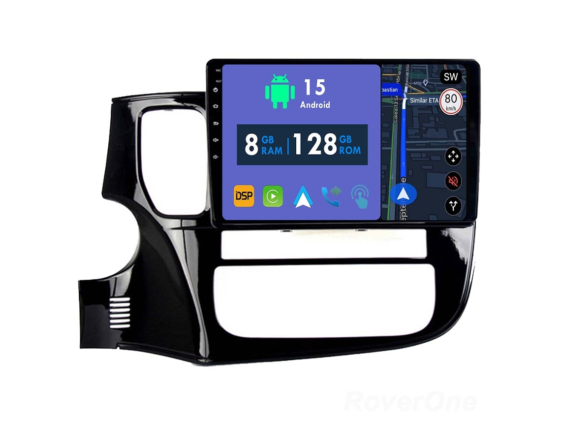 Auto Rádio Carro Bluetooth Autoradio 8GB RAM 128G ROM CarPlay Navegação GPS Ecrã Táctil RoverOne para Mitsubishi Outlander 3 GF0W GG0W 2012-2018  