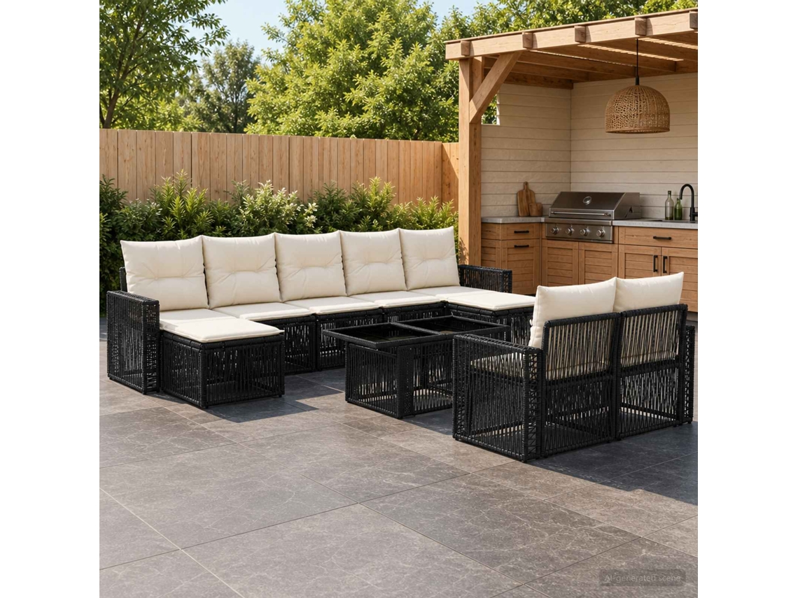 Vidaxl Conjunto De Sofá De Jardim 10 Unid. Preto E Branco Creme