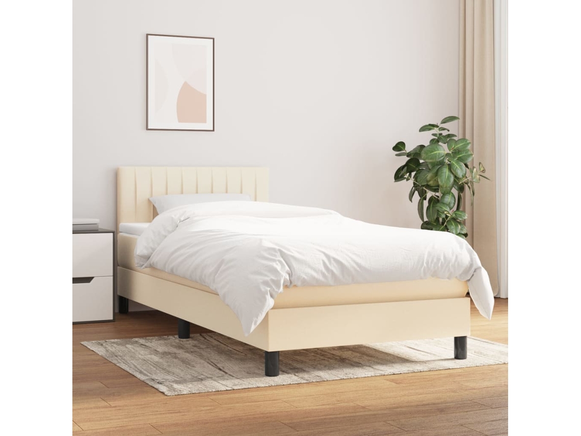 Vidaxl Cama Com Molas/colchão 100x200 Cm Tecido Cor Creme