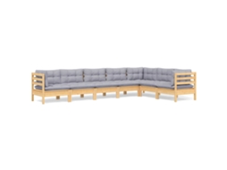 Conjunto de 7 Garden Lounge com Almofadões Cinza Pinho Maciço MAISON EXCLUSIVE
