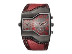 Relógio Quartz Masculino com Fuso Horário Duplo, Painel Grande e Pulseira Fashion