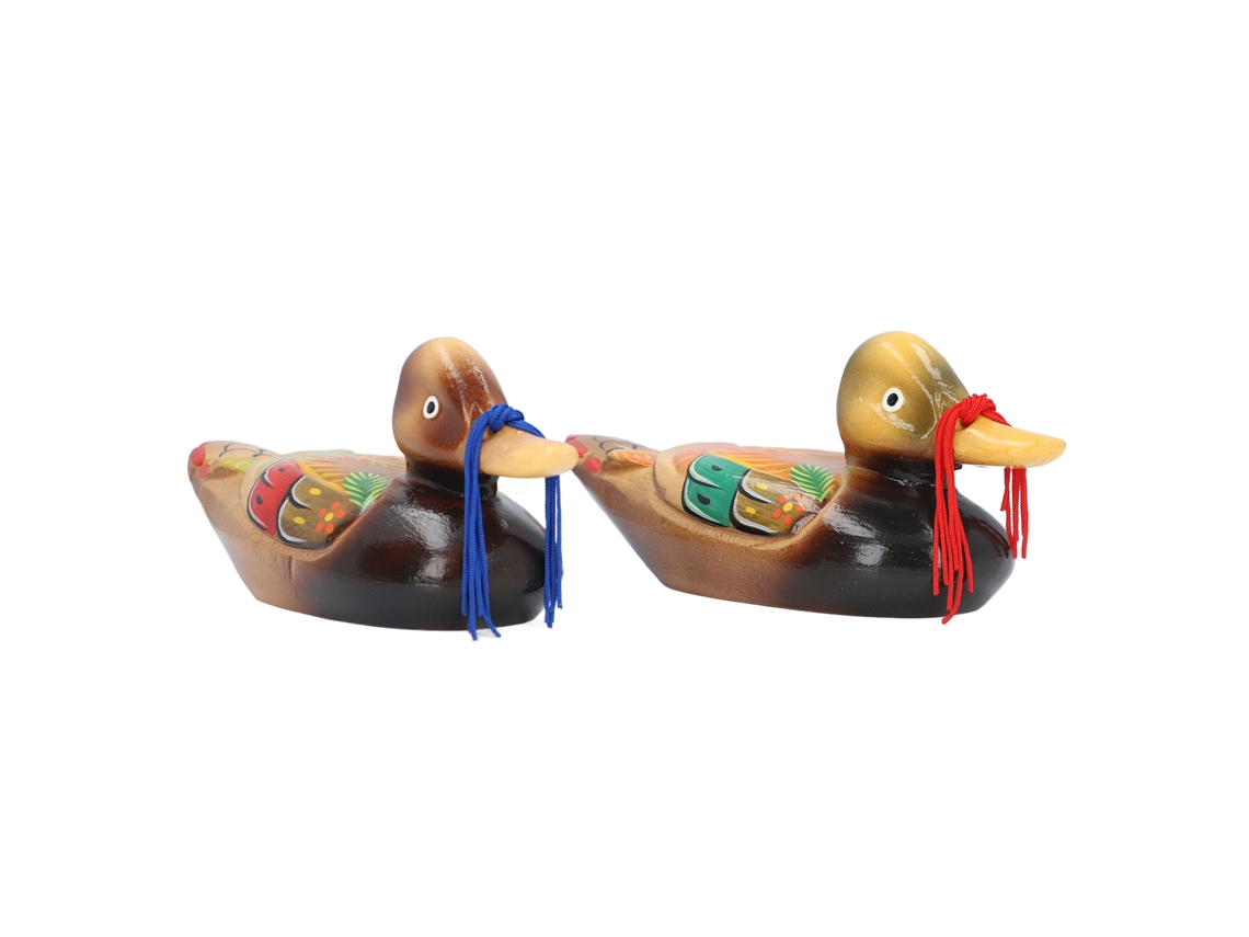 Figura De Pato Mandarim Madeira Par 22cm