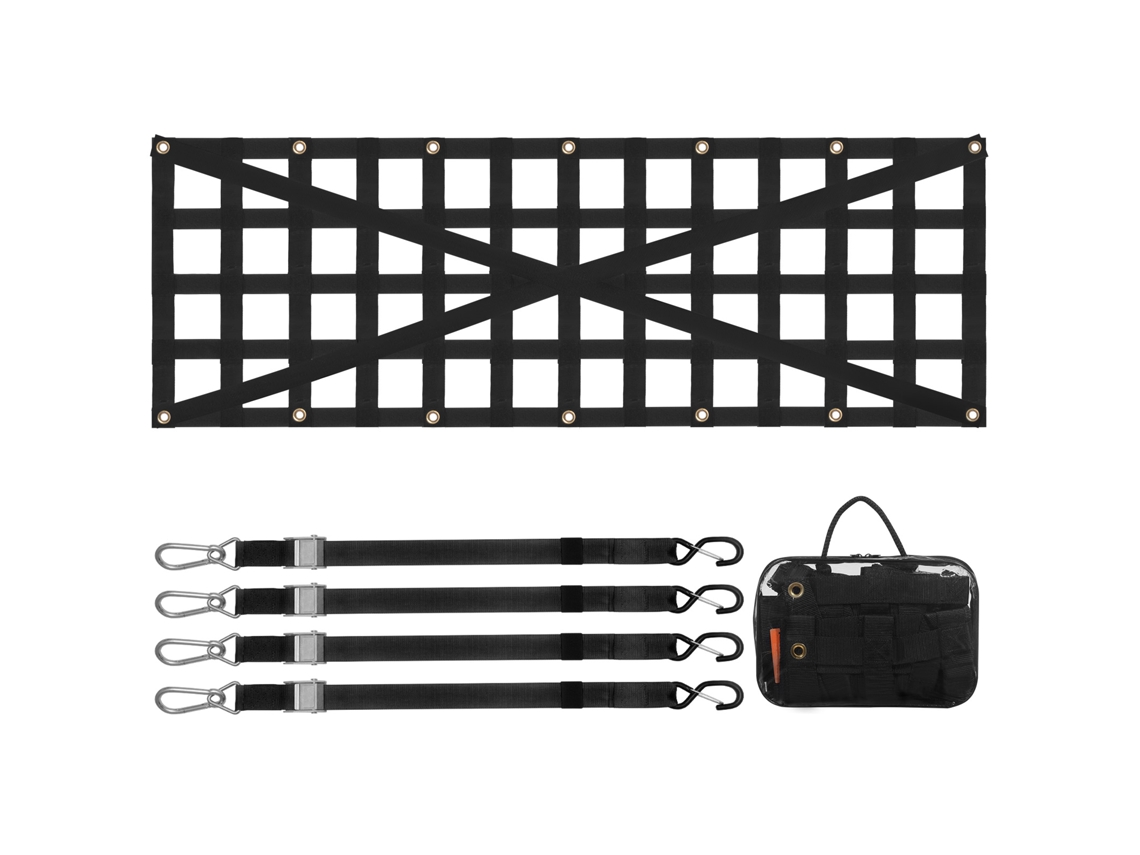 Rede para Porta Traseira de 137 X 46 Cm, Carga Resistente Caixa Caminhonete com 4 Correias Telescópicas Ajustáveis, Design Reforçado, Adequada
