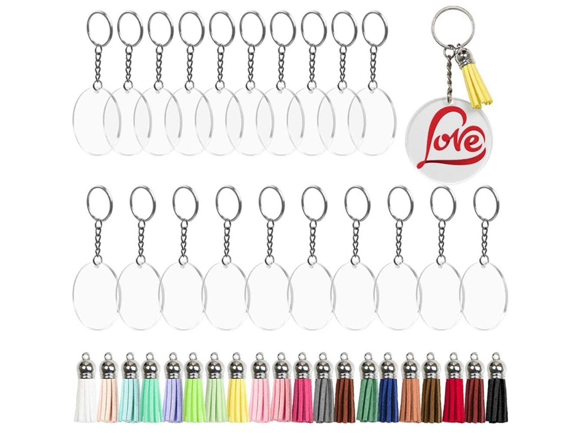 Mali conjunto de Chaveiros de Acrílico em Branco com Tiras Coloridas para Projetos Diy e Artesanato