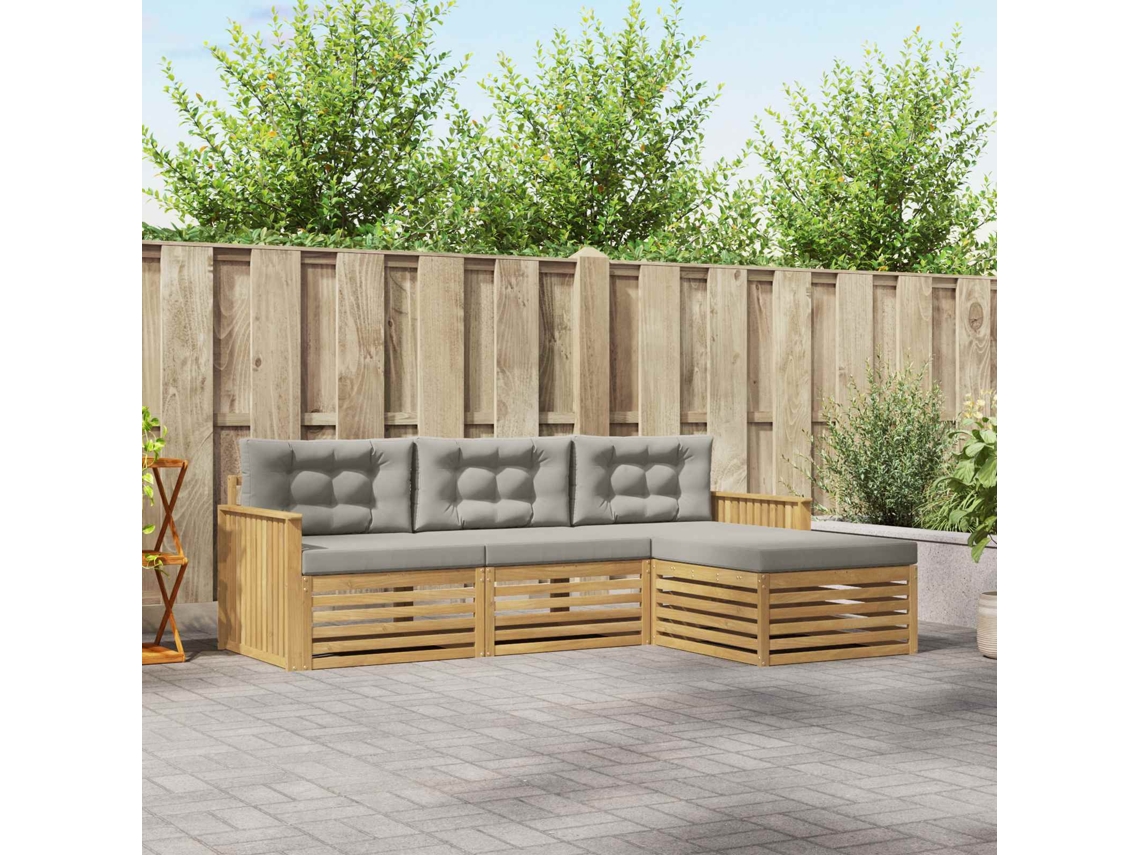 Vidaxl Conjunto De Sofás Para Exterior 4 Unid. Branco E Cinzento-claro