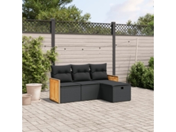 4 Pcs Conjunto de Móveis de Jardim - Conjunto de Sofás para Jardim C/ Almofadões Vime Pe Preto HARLANV1