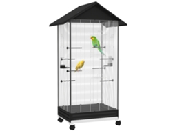 Gaiola para Pássaros com Rodas, 2 Comedouros, 8 Poleiros, 79x65x155cm Preto S/MARCA