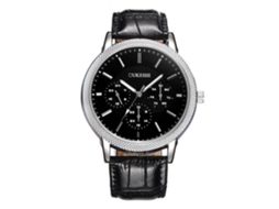 Reloj De Pulsera Analógico Para Hombre Con Correa Pu, Movimiento De Cuarzo, Estilo Casual Y Negro