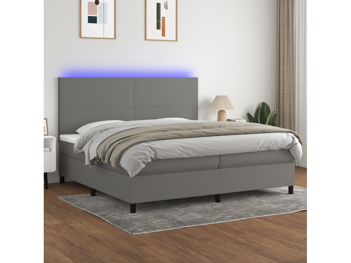 Vidaxl Cama Box Spring C/ Colchão E Led 200x200 Cm Tecido Cinza-escuro