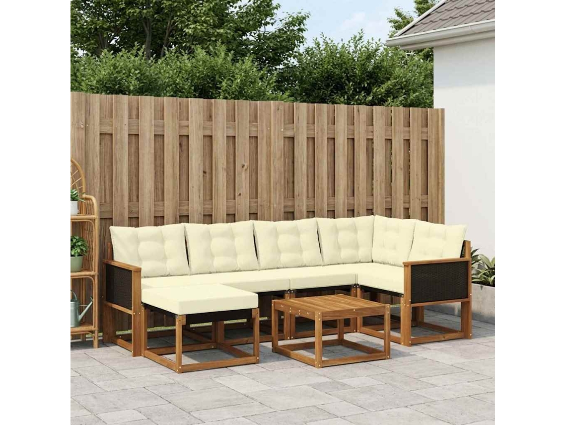 Vidaxl Conjunto De Sofás Para Exterior 7 Pcs Natural E Creme