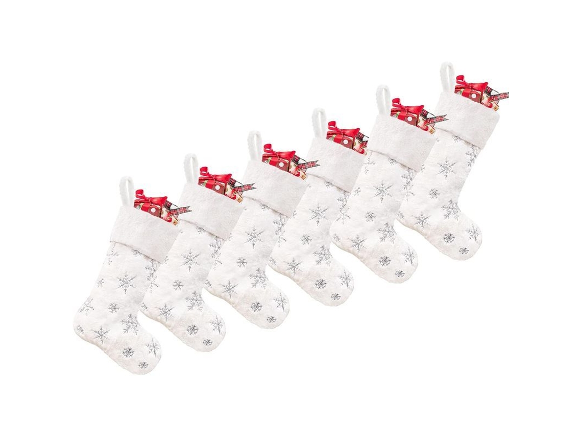 6 meias de Natal Nova Line, com lantejoulas prateadas, 19 polegadas, decorativas