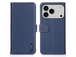 Capa Khazneh Para Iphone 17 Pro Em Couro Genuíno Azul