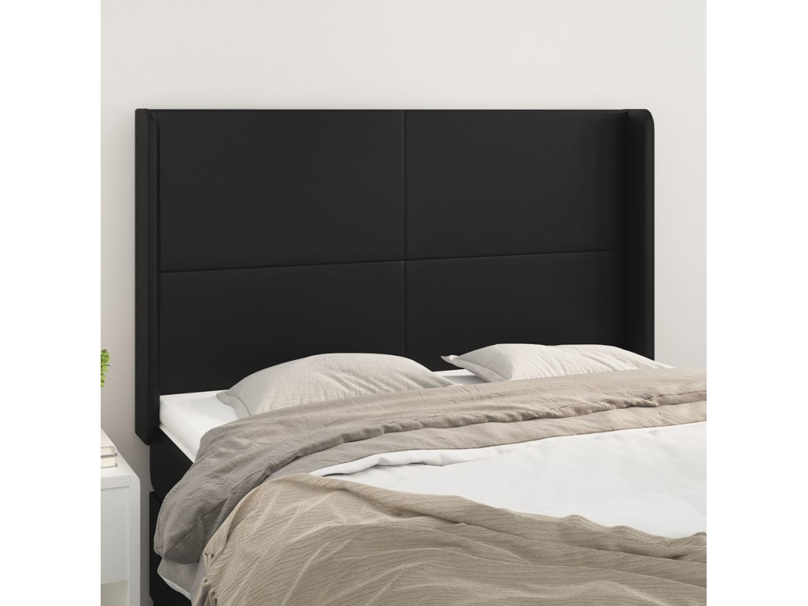 Vidaxl Cabeceira De Cama C/ Abas Couro Artif. 147x16x118/128 Cm Preto