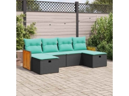 Vidaxl 6 Pcs Conjunto Sofás De Jardim C/ Almofadões Vime Pe Preto